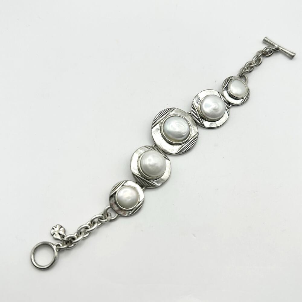 Lucky Brand Silver tone White Round Chunky Bohemian Casual Bracelet